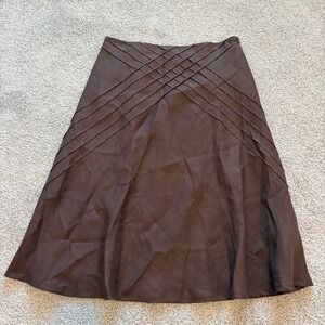 Vintage Edward Linen Skirt Womens 6 Brown Y2K Flare Lined Boho Cottage Grandma